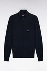 Cardigan zippé en coton nid d'abeille marine coupe droite