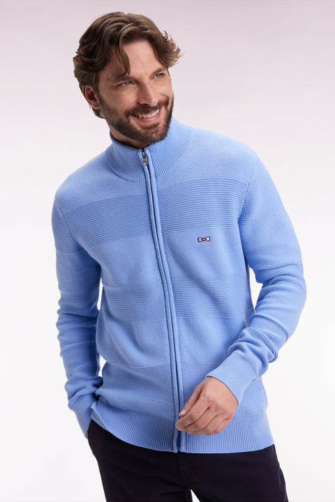 Cardigan zippé en coton nid d'abeille ciel coupe droite - Image 3