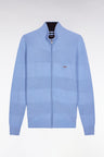 Cardigan zippé en coton nid d'abeille ciel coupe droite