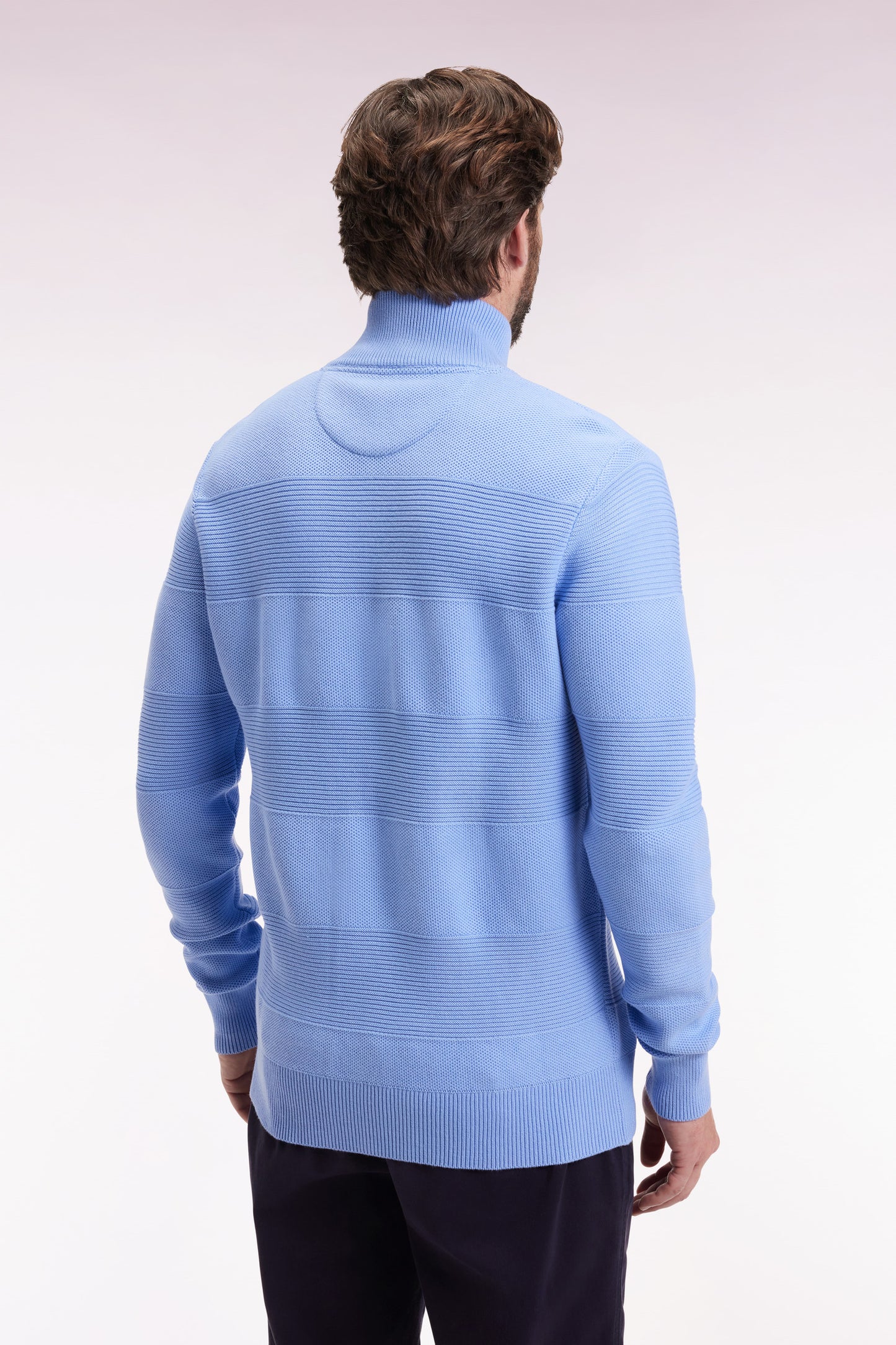 Cardigan zippé en coton nid d'abeille ciel coupe droite