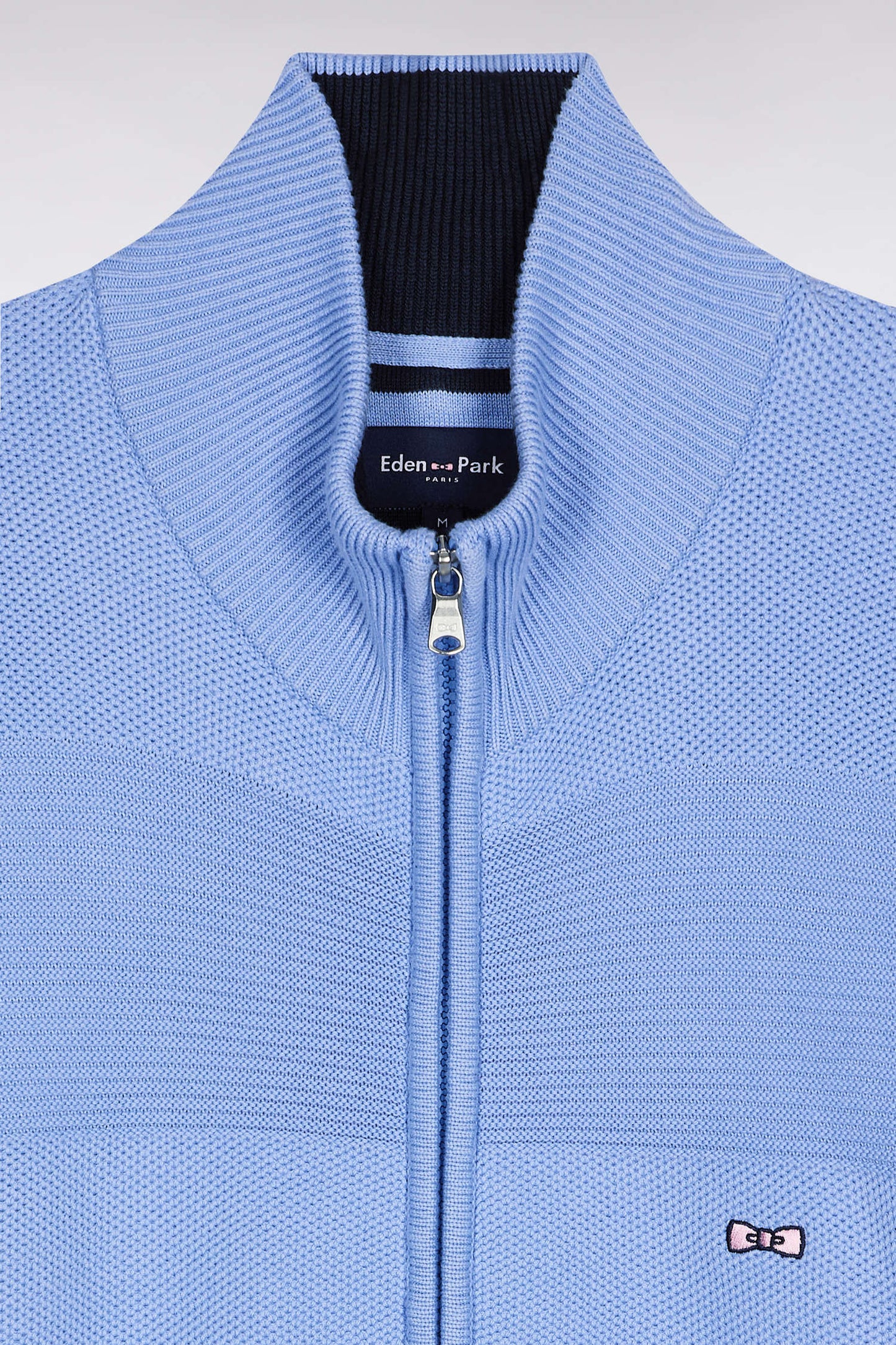 Cardigan zippé en coton nid d'abeille ciel coupe droite