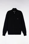 Cardigan zippé en coton nid d'abeille noir coupe droite