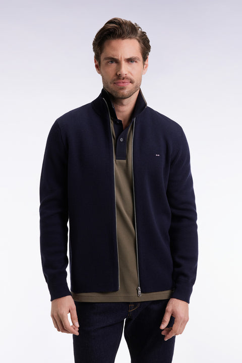 Cardigan en laine mérinos marine coupe droite - Image 1