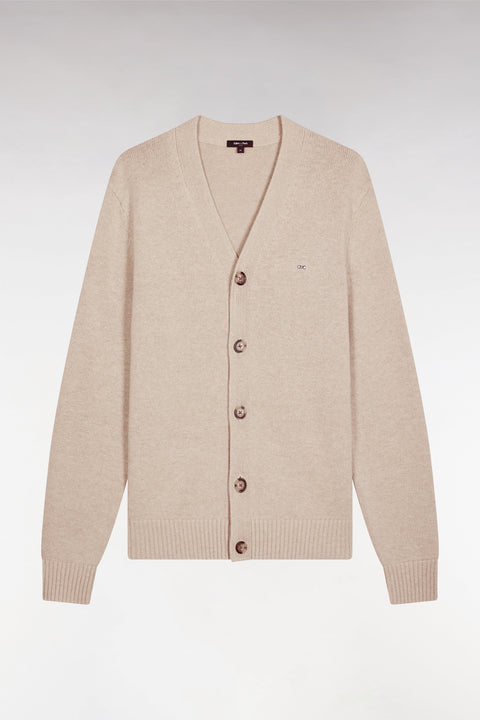 Cardigan en laine et coton beige coupe droite - Image 2