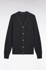Cardigan en laine et coton gris coupe droite