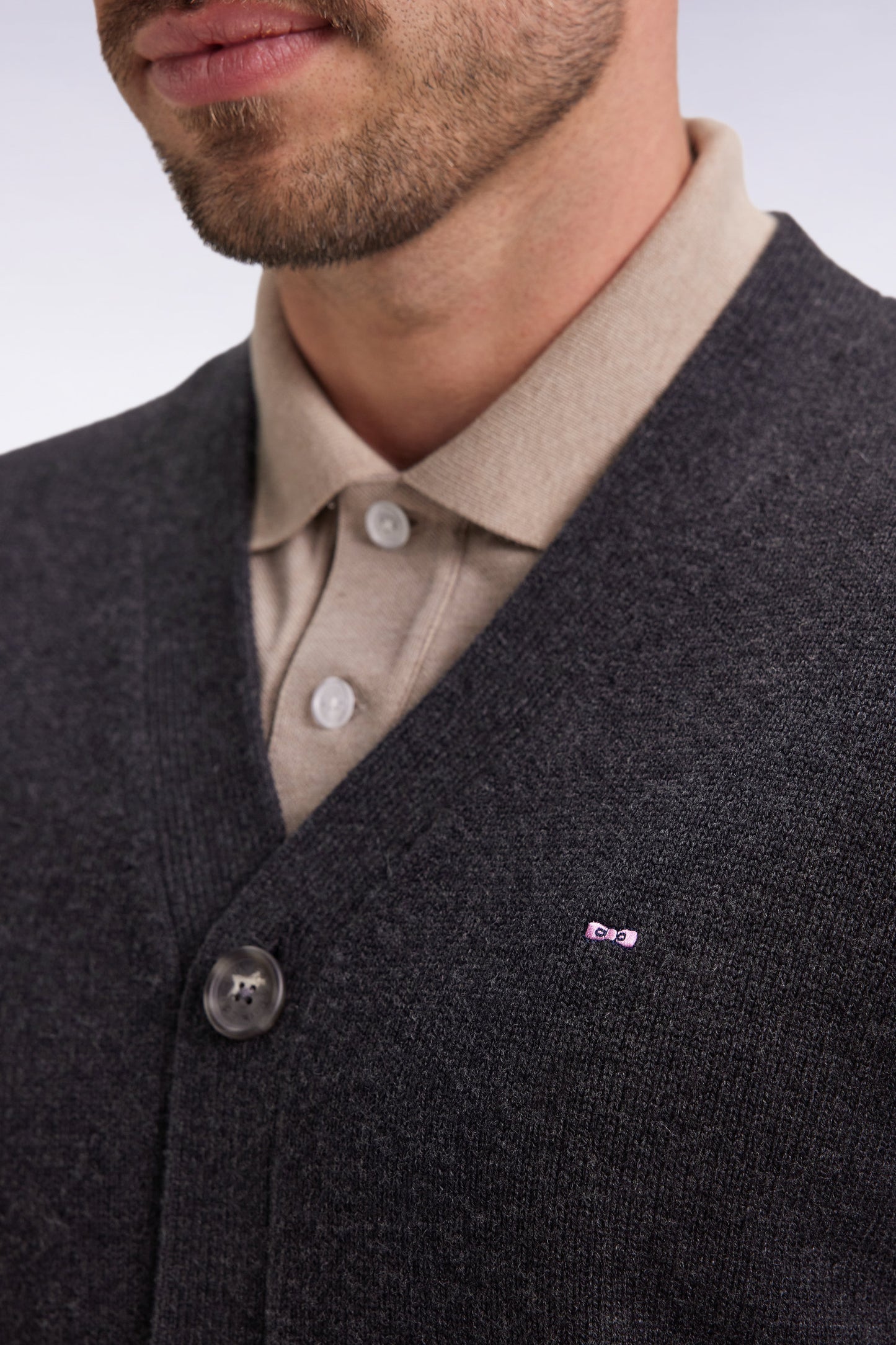Grey wool and cotton cardigan, straight cut
