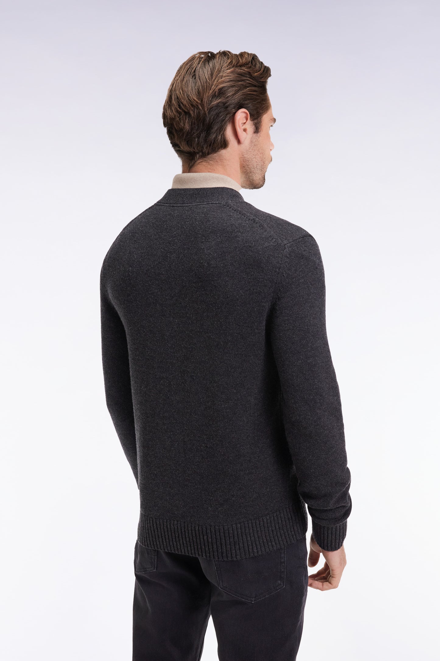 Grey wool and cotton cardigan, straight cut