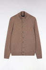 Cardigan à col montant en laine et coton camel