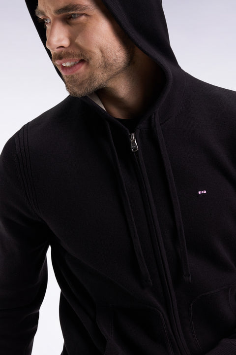 Pull à capuche zippé en coton noir coupe droite - Image 3