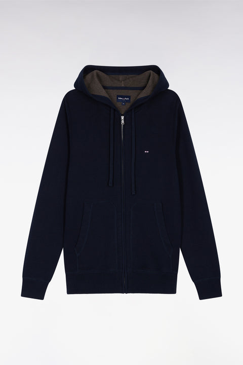 Pull à capuche zippé en coton marine coupe droite - Image 2