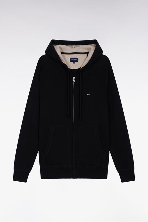 Pull à capuche zippé en coton noir coupe droite - Image 2
