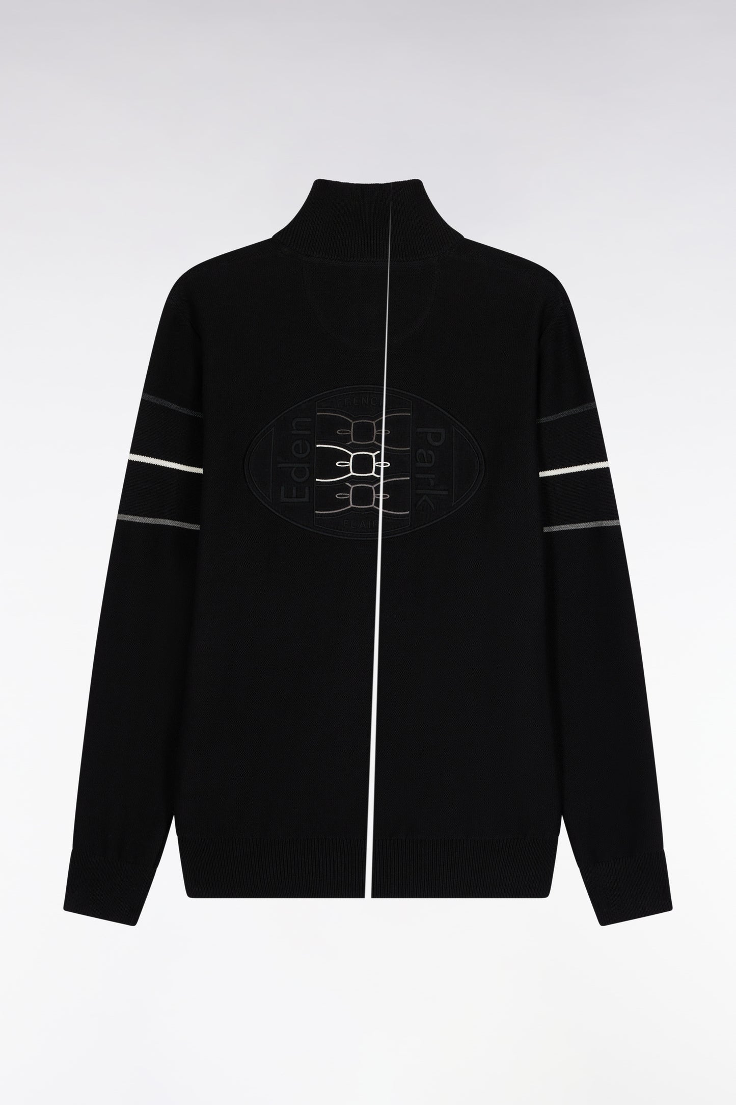 Cardigan zippé en coton noir à liserés colorés coupe droite