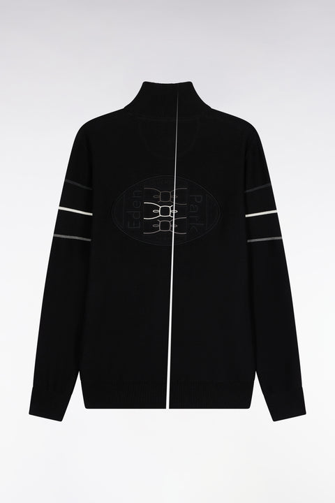 Cardigan zippé en coton noir à liserés colorés coupe droite - Image 2