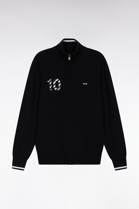 Cardigan zippé en coton marine broderie 10 noir coupe droite - Image 2