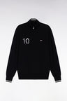 Cardigan zippé en coton marine broderie 10 noir coupe droite