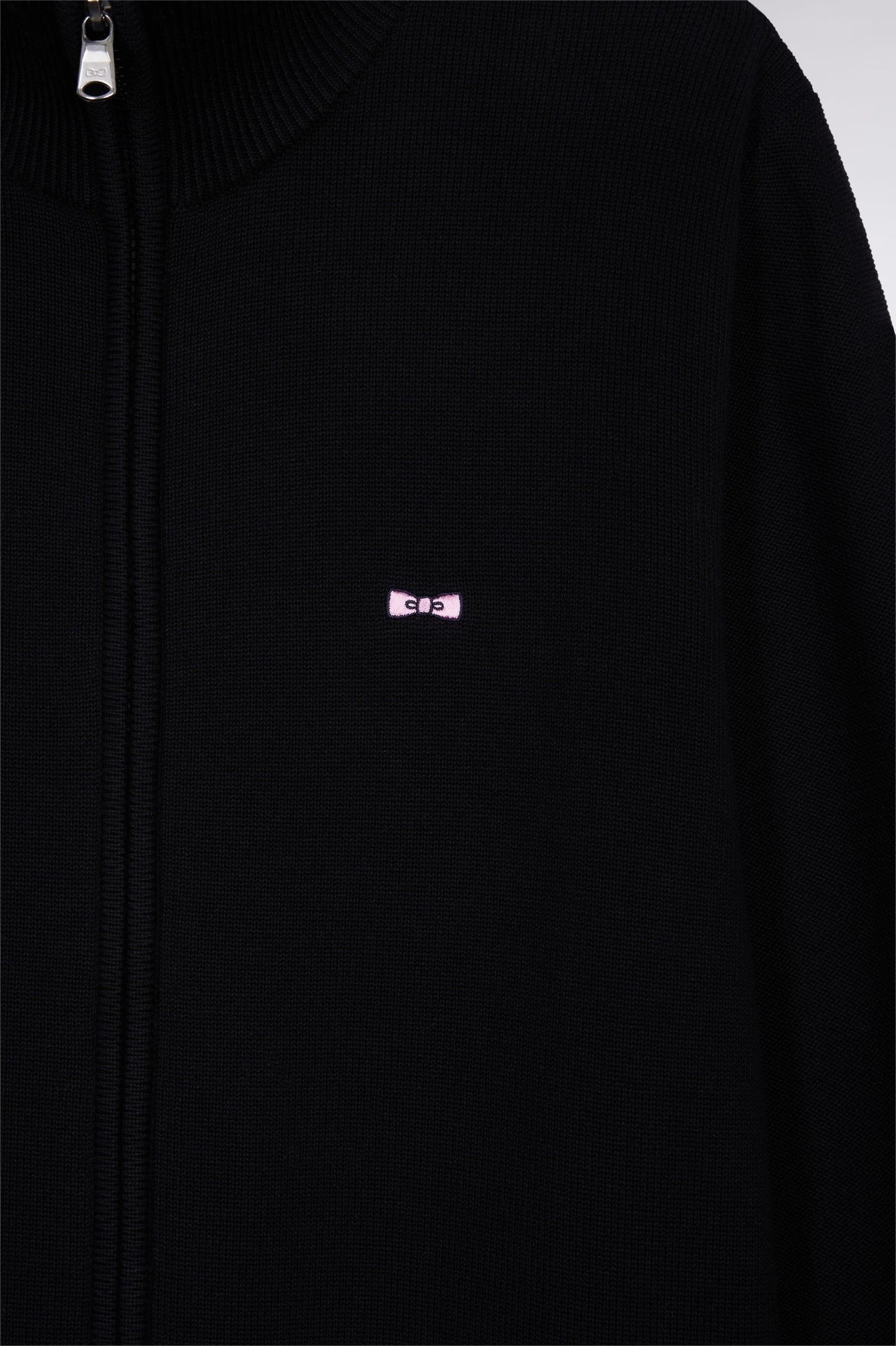 Navy cotton embroidered zipped cardigan 10 black straight cut