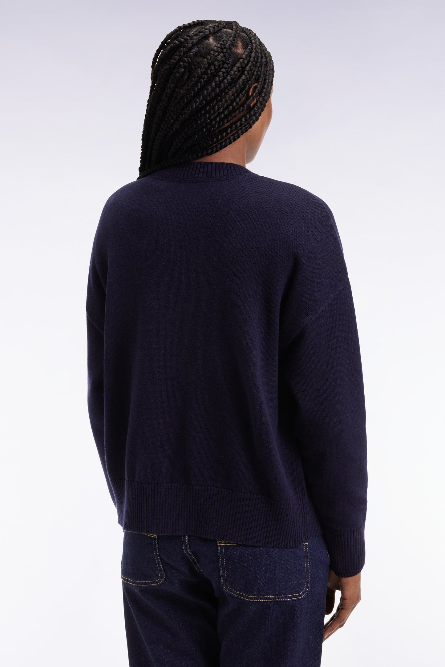 Cardigan en laine et coton marine coupe Relaxed