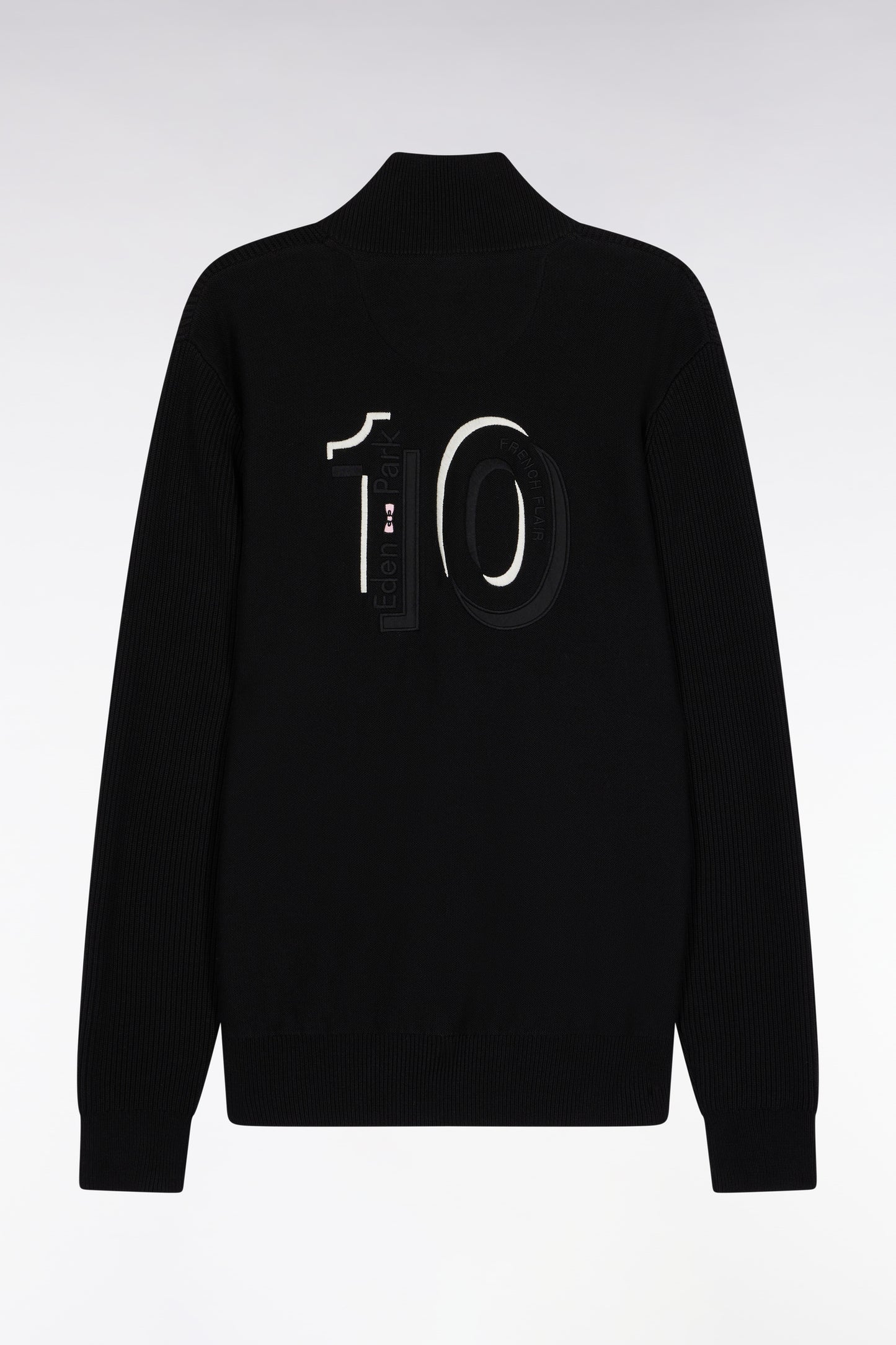 Cardigan zippé en coton noir à rayures grises coupe droite
