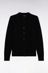 Cardigan à col classique en laine mérinos noire coupe droite