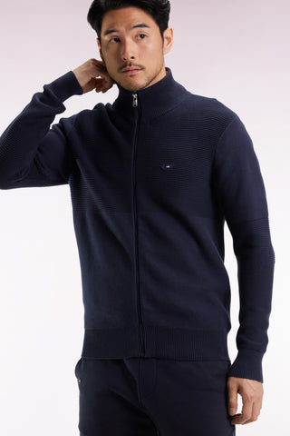 XV de France zipped cardigan in navy cotton