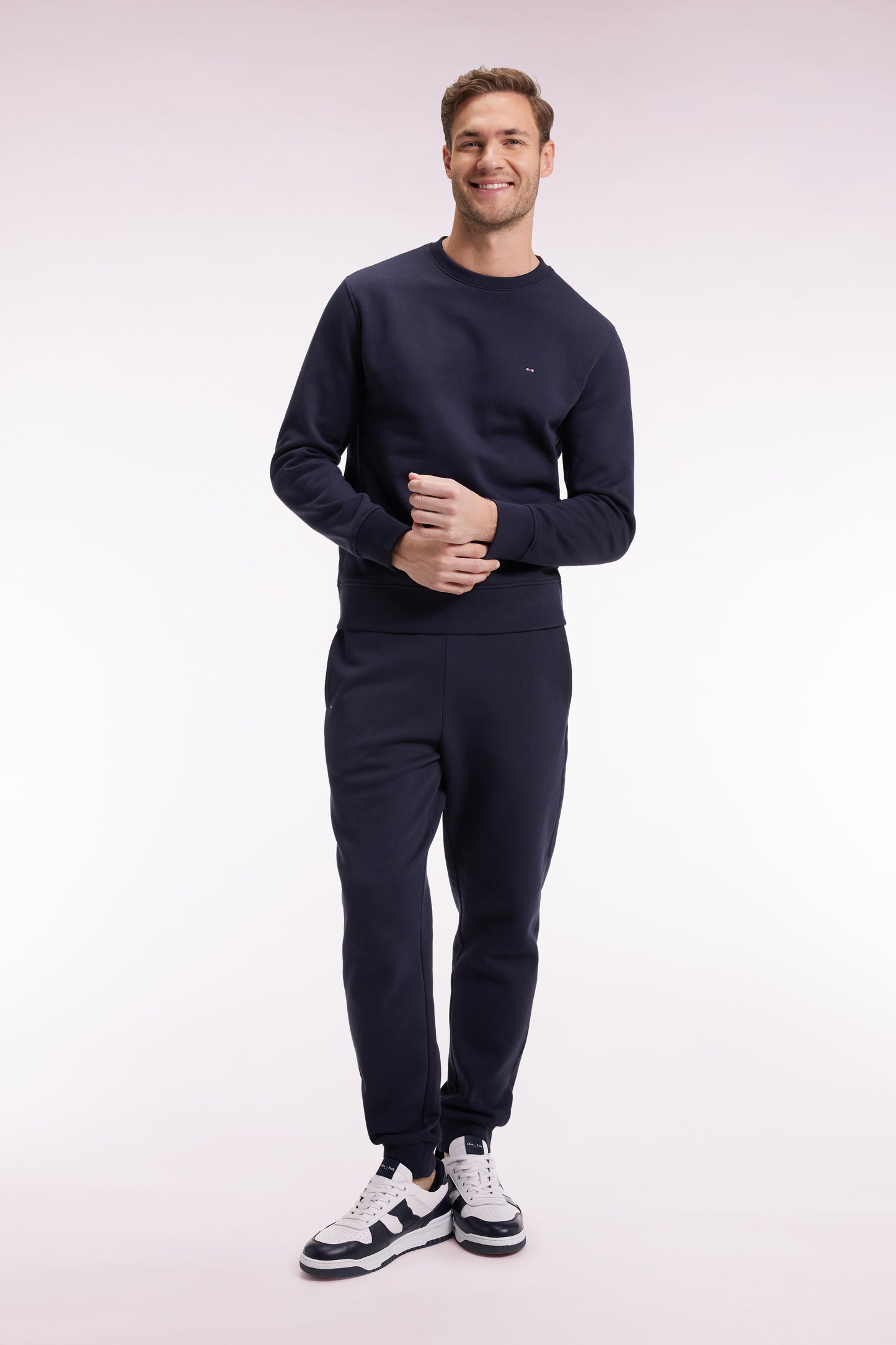 Jogging en molleton gratté marine coupe droite