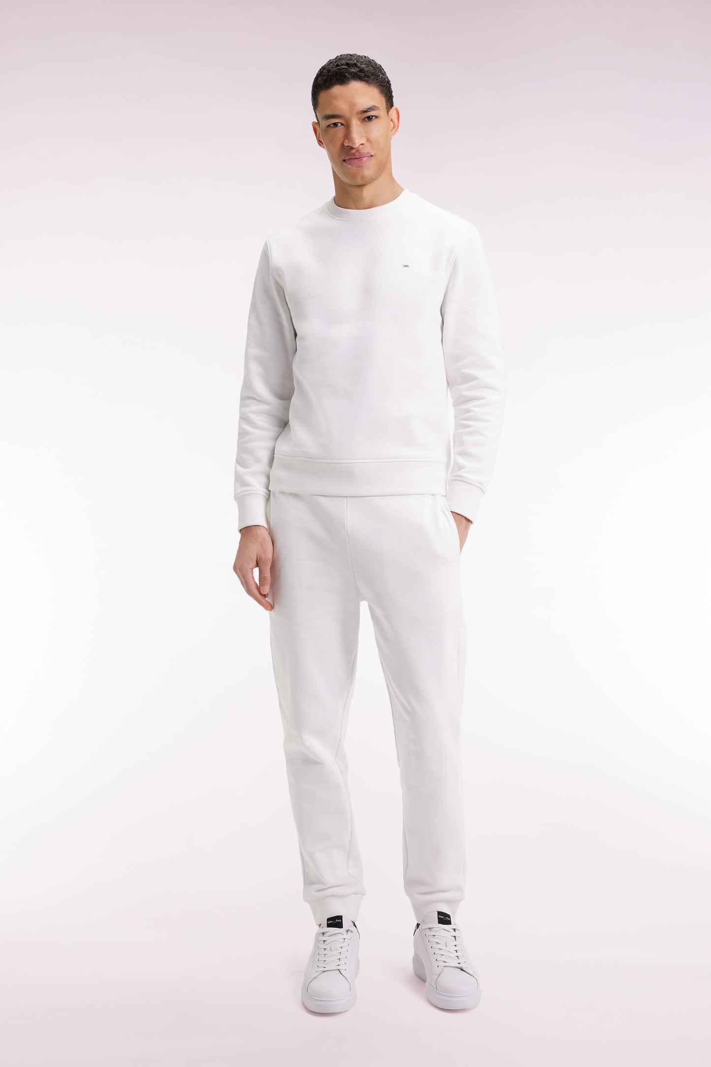 Jogging en molleton gratté blanc coupe droite