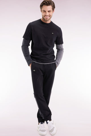 Jogging en molleton gratté noir colorblock coupe droite