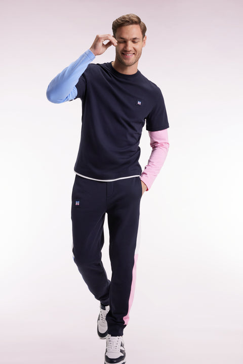 Jogging en molleton gratté marine colorblock coupe droite - Image 3