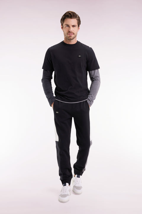 Jogging en molleton gratté noir colorblock coupe droite - Image 1