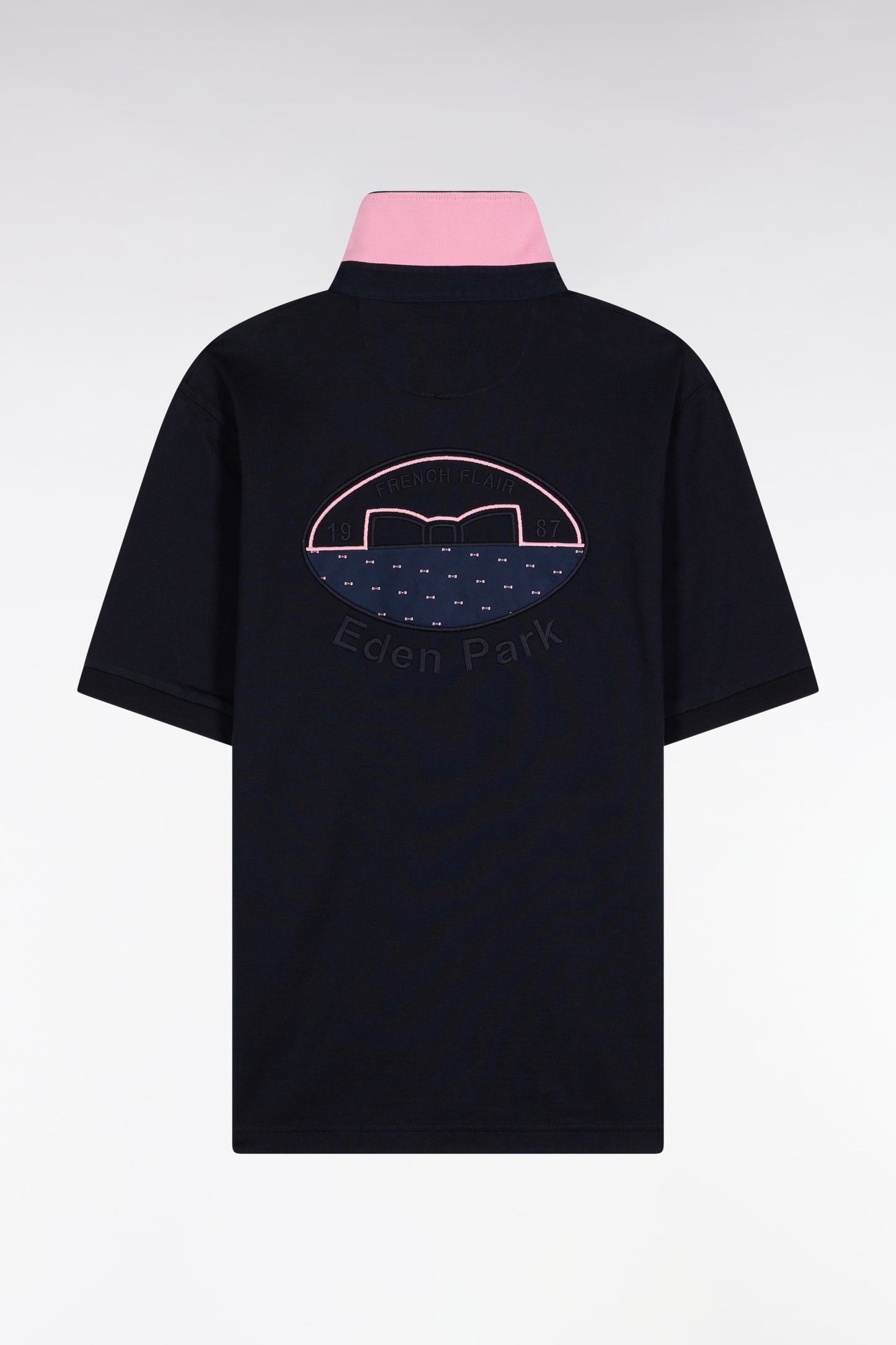 Maillot à manches courtes en coton rayé rose et marine