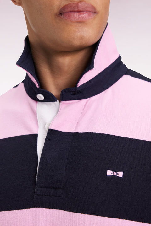 Maillot à manches courtes en coton rayé rose et marine - Image 3