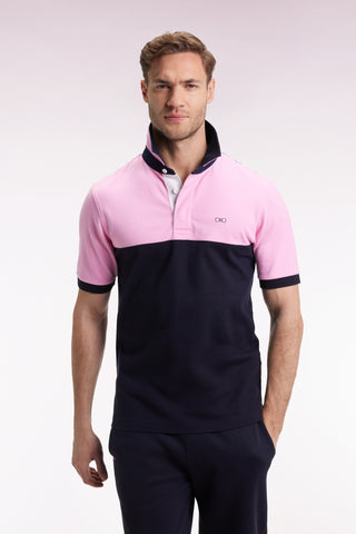 Maillot à manches courtes en coton bicolore marine et rose