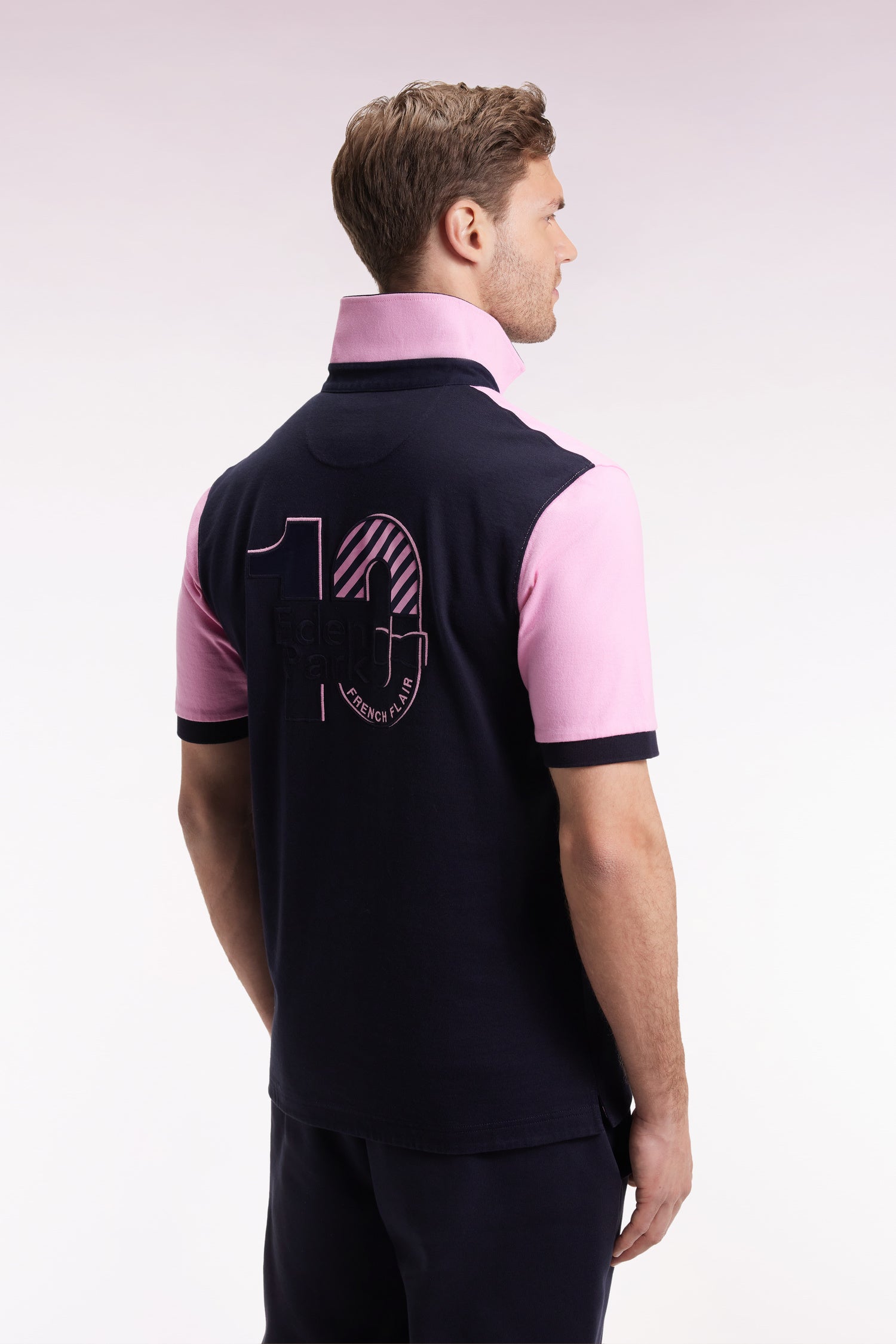 Maillot à manches courtes en coton bicolore marine et rose – Eden Park