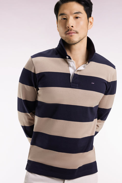 Maillot manches longues en jersey à rayures rugby beige et noir - Image 3