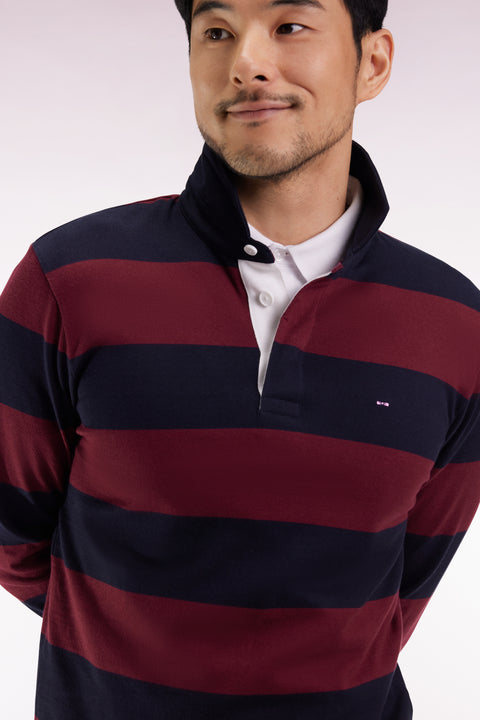 Maillot manches longues en jersey à rayures rugby bordeaux et noir - Image 3