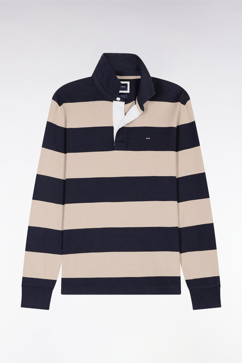 Maillot manches longues en jersey à rayures rugby beige et noir - Image 2
