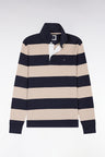 Maillot manches longues en jersey à rayures rugby beige et noir