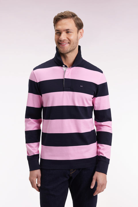 Maillot manches longues en jersey à rayures rugby rose et marine - Image 1