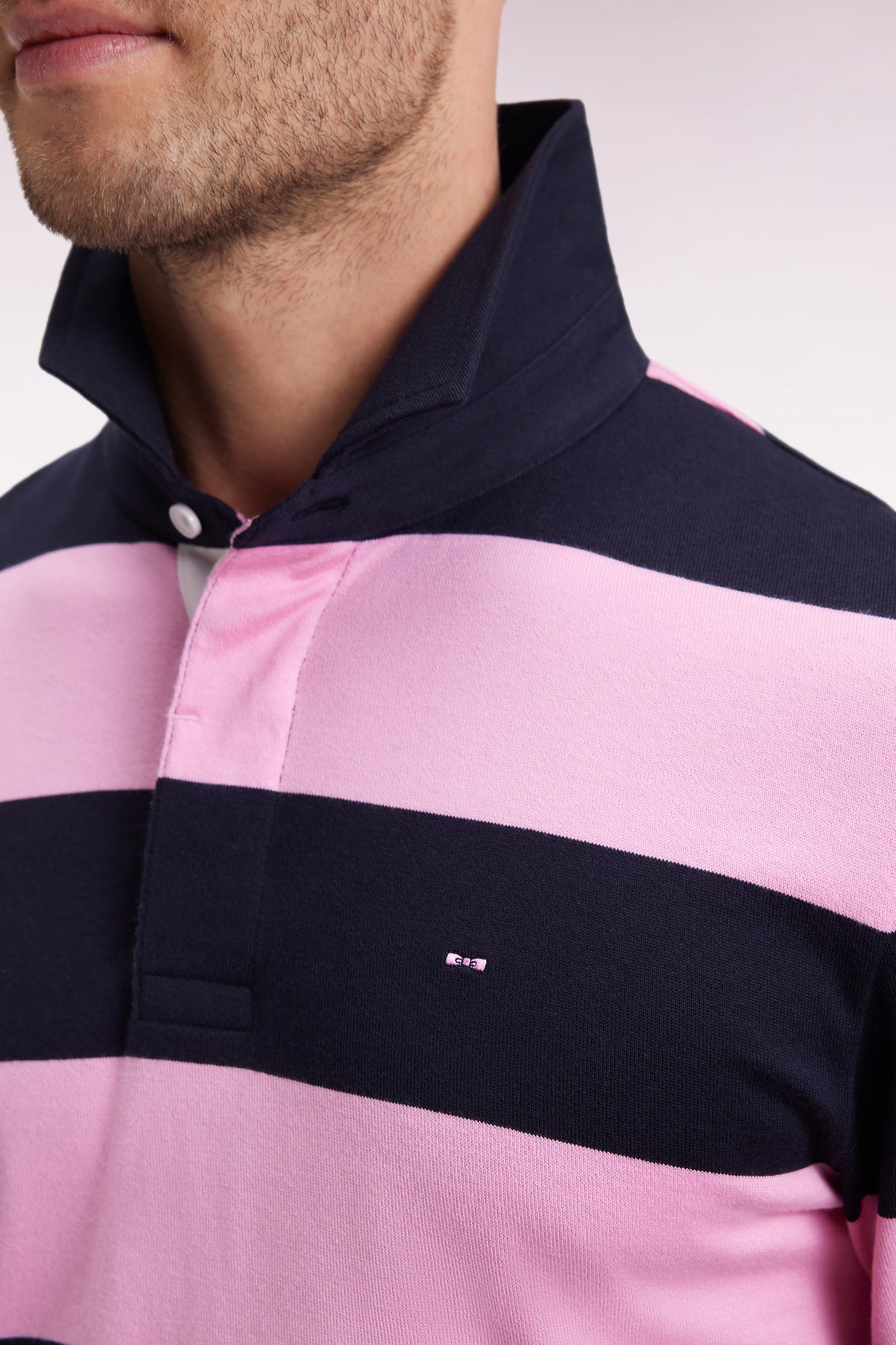 Maillot manches longues en jersey à rayures rugby rose et marine
