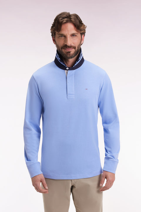 Maillot manches longues en jersey ciel dessous de col rayé - Image 1
