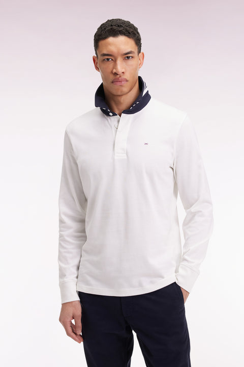Maillot manches longues en jersey blanc dessous de col rayé - Image 1
