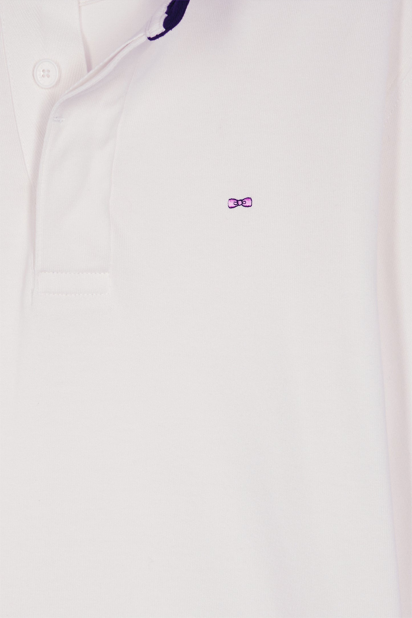 Maillot manches longues en jersey blanc dessous de col rayé