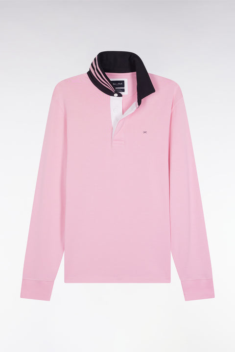 Maillot manches longues en jersey rose dessous de col rayé - Image 2
