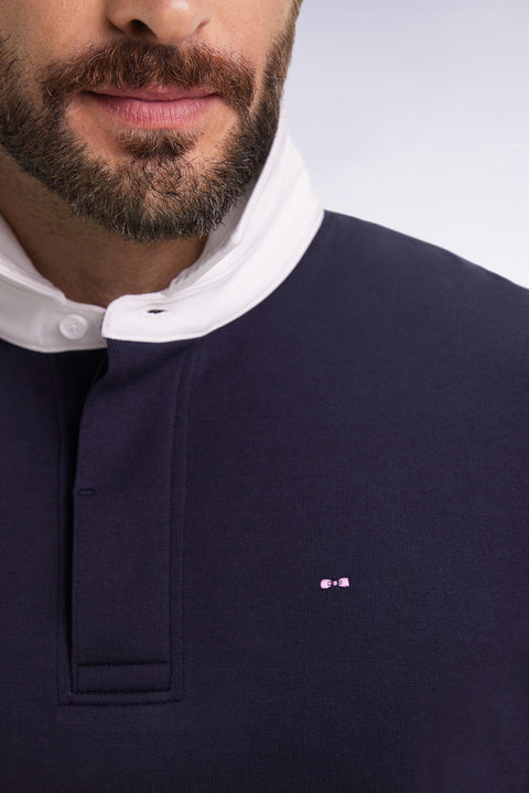 Long-sleeved jersey in navy Pima cotton jersey, straight cut - Image 3