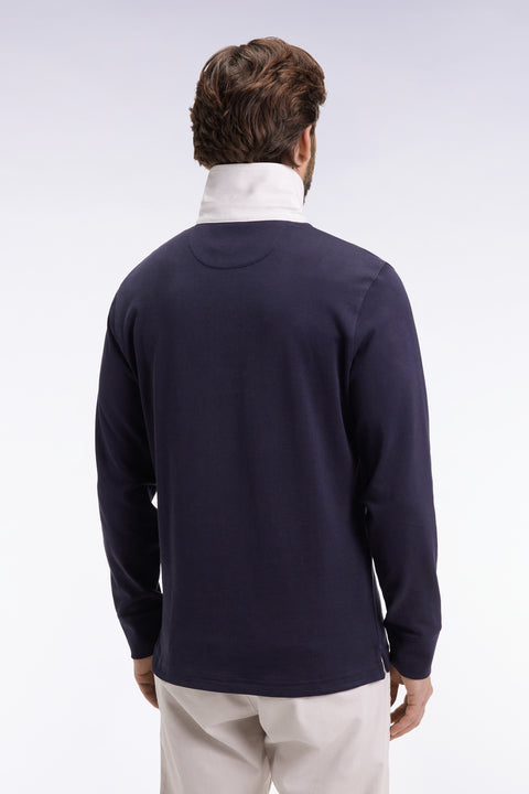 Long-sleeved jersey in navy Pima cotton jersey, straight cut - Image 2