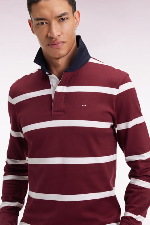 Maillot manches longues en jersey de coton bordeaux à rayures blanches - Image 3