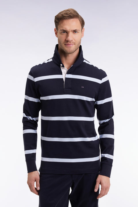 Maillot manches longues en jersey de coton marine à rayures ciel - Image 1