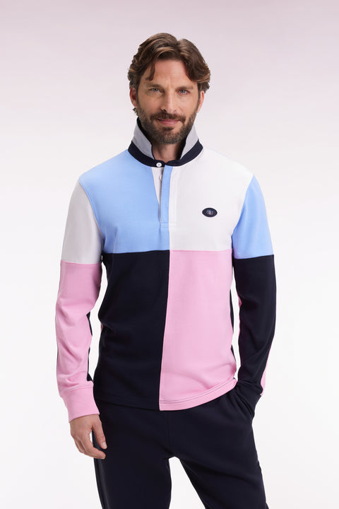 Maillot à manches longues en jersey coton épais colorblock coupe droite - Image 1
