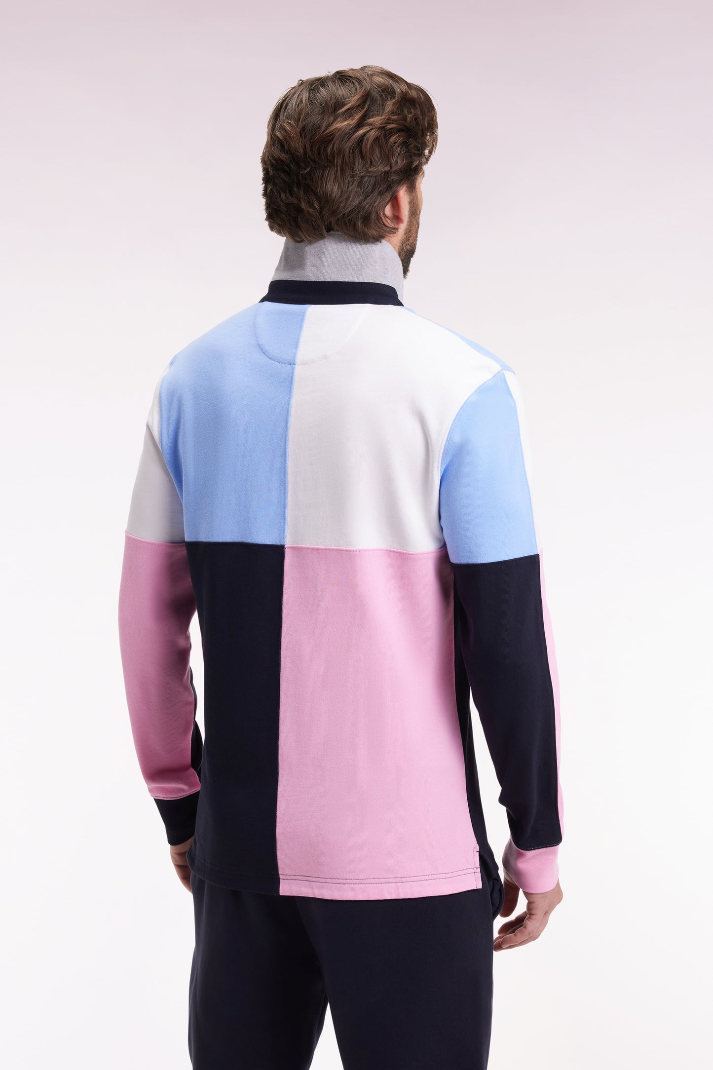 Maillot à manches longues en jersey coton épais colorblock coupe droite