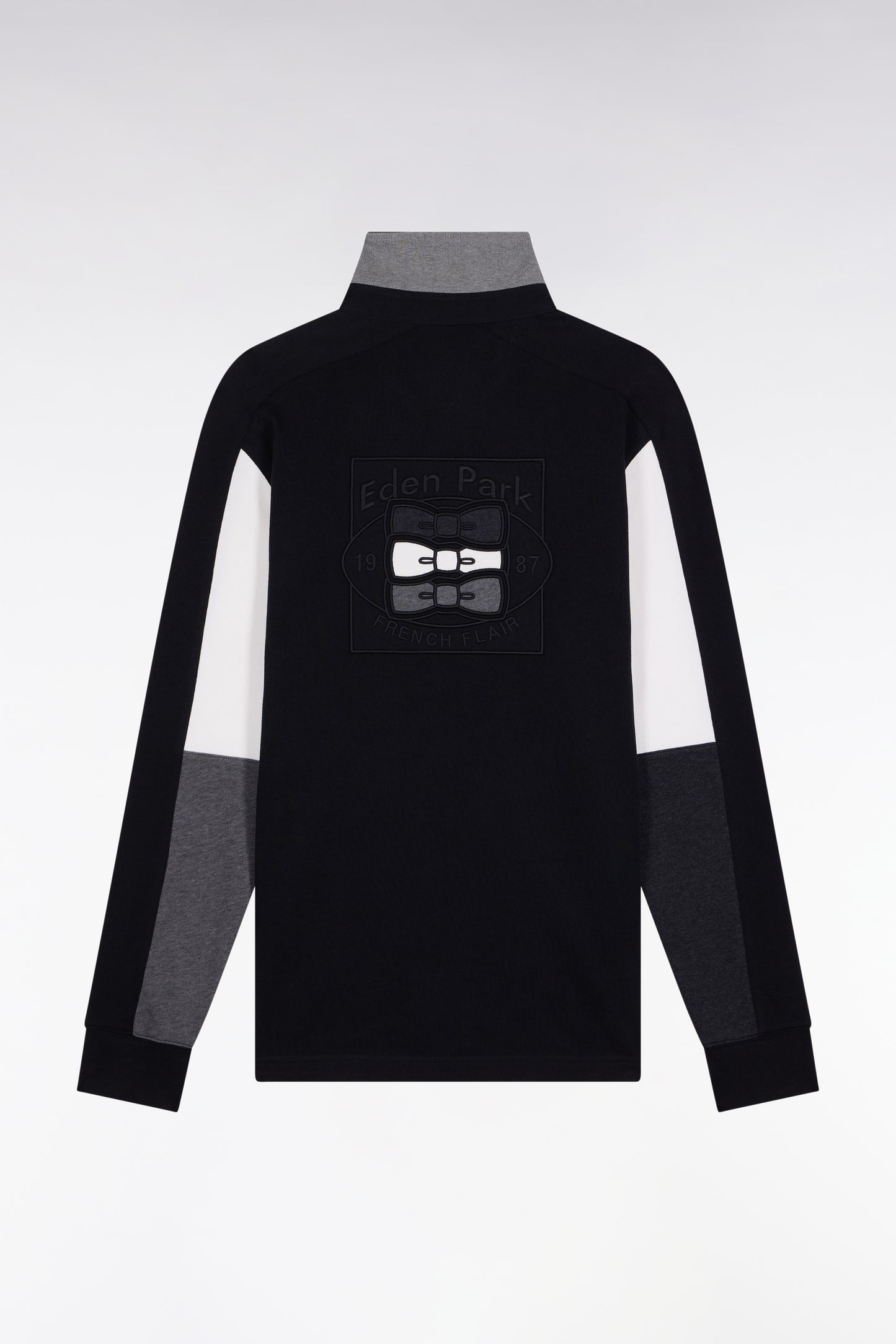 Maillot à manches longues en jersey coton épais noir brodé coupe droite
